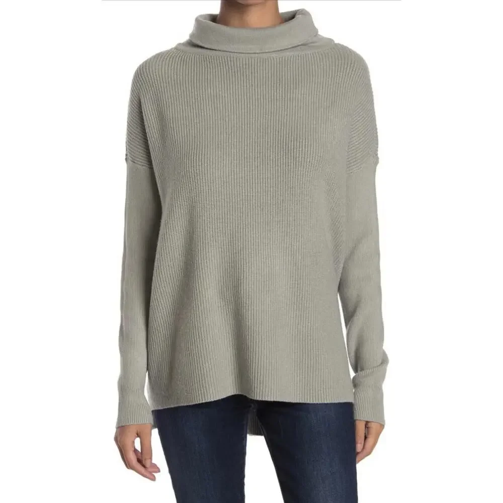 DEVOTION BY CYRUS Cowlneck Ribbed Tunic Sweater gray rayon women XL A004521
